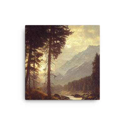 Landschaft mit Bergen, Fluss und Bäumen - Malerei - Leinwand berge xxx 30.5 x 30.5 cm