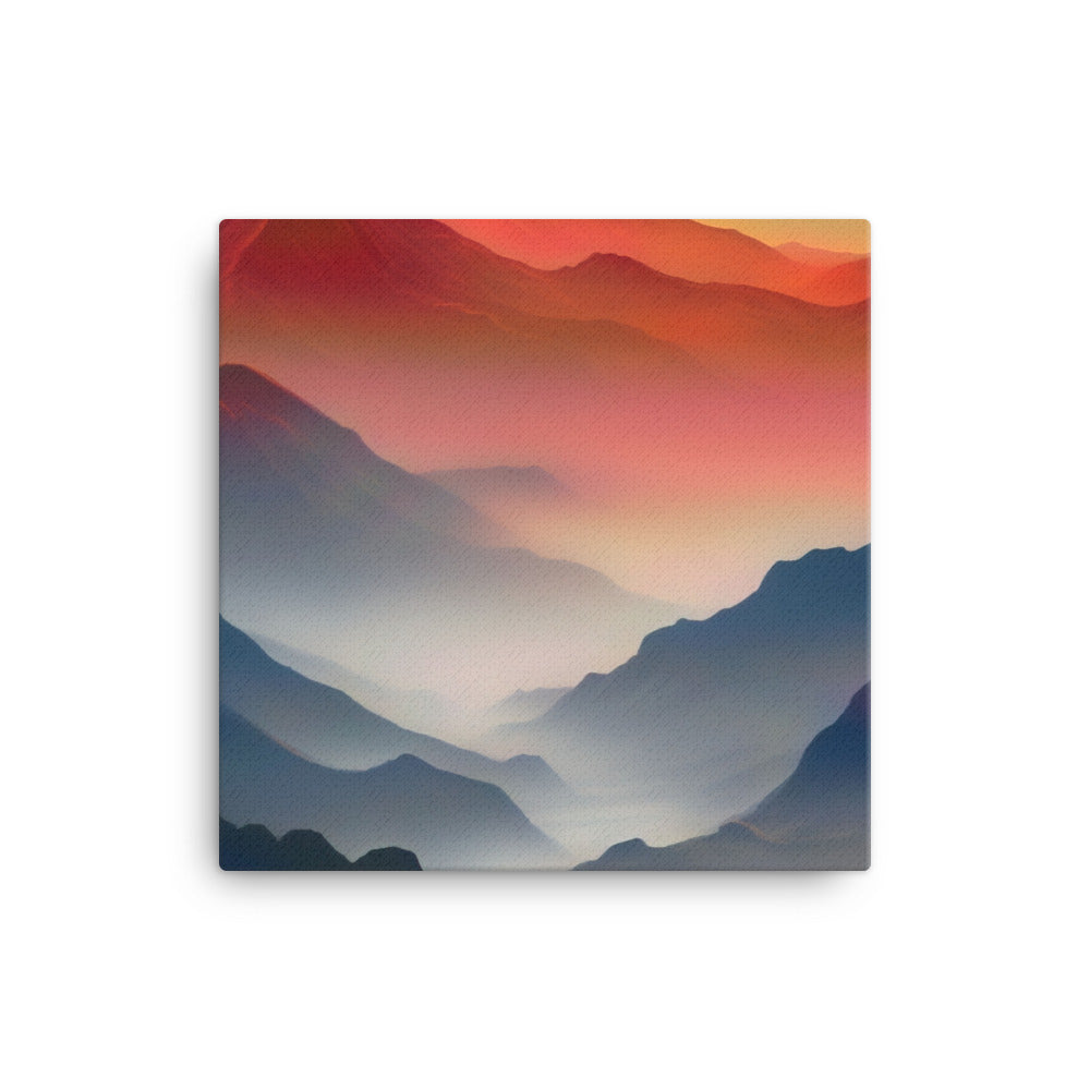 Sonnteruntergang, Gebirge und Nebel - Landschaftsmalerei - Leinwand berge xxx 30.5 x 30.5 cm