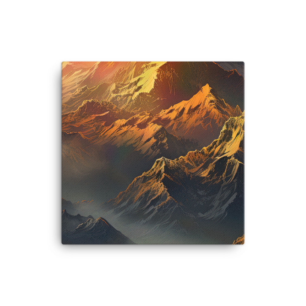 Wunderschöne Himalaya Gebirge im Nebel und Sonnenuntergang - Malerei - Leinwand berge xxx 30.5 x 30.5 cm