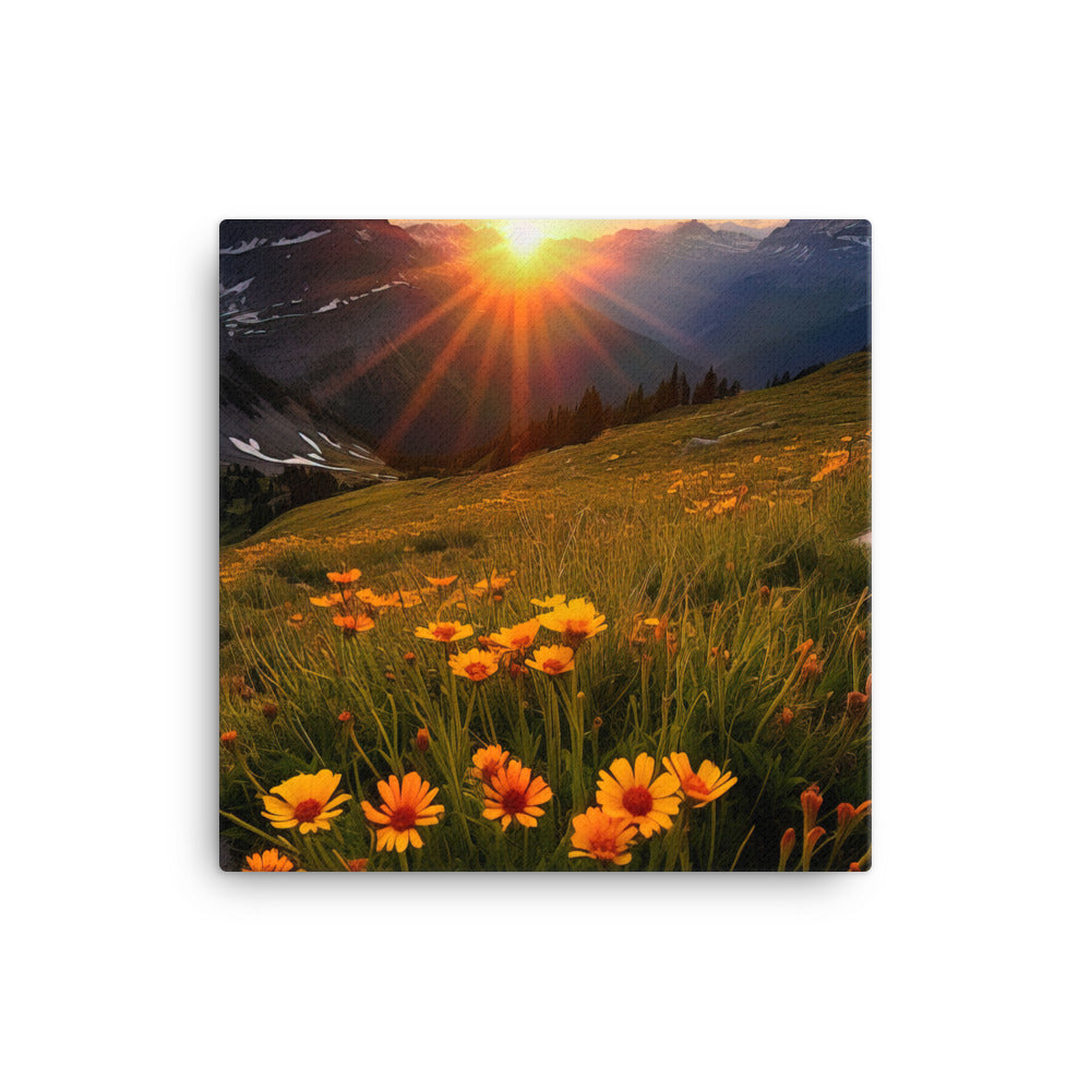 Gebirge, Sonnenblumen und Sonnenaufgang - Leinwand berge xxx 30.5 x 30.5 cm