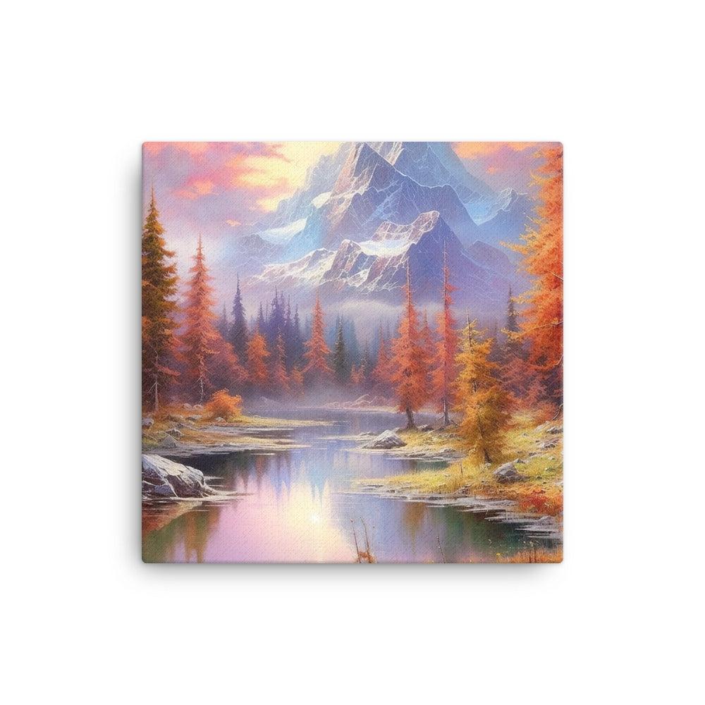 Landschaftsmalerei - Berge, Bäume, Bergsee und Herbstfarben - Leinwand berge xxx 30.5 x 30.5 cm