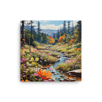 Berge, schöne Blumen und Bach im Wald - Leinwand berge xxx 30.5 x 30.5 cm