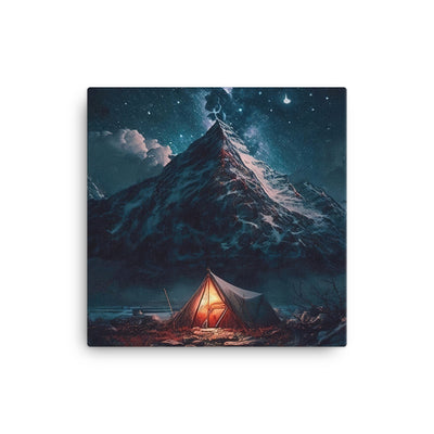 Zelt und Berg in der Nacht - Sterne am Himmel - Landschaftsmalerei - Leinwand camping xxx 30.5 x 30.5 cm