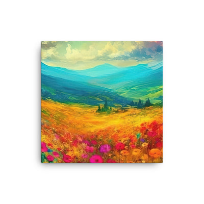 Berglandschaft und schöne farbige Blumen - Malerei - Leinwand berge xxx 30.5 x 30.5 cm