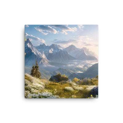 Berglandschaft mit Sonnenschein, Blumen und Bäumen - Malerei - Leinwand berge xxx 30.5 x 30.5 cm