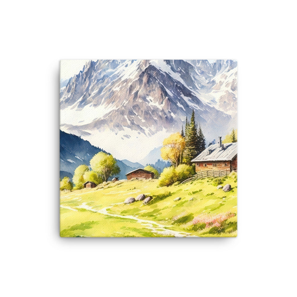 Epische Berge und Berghütte - Landschaftsmalerei - Leinwand berge xxx 30.5 x 30.5 cm