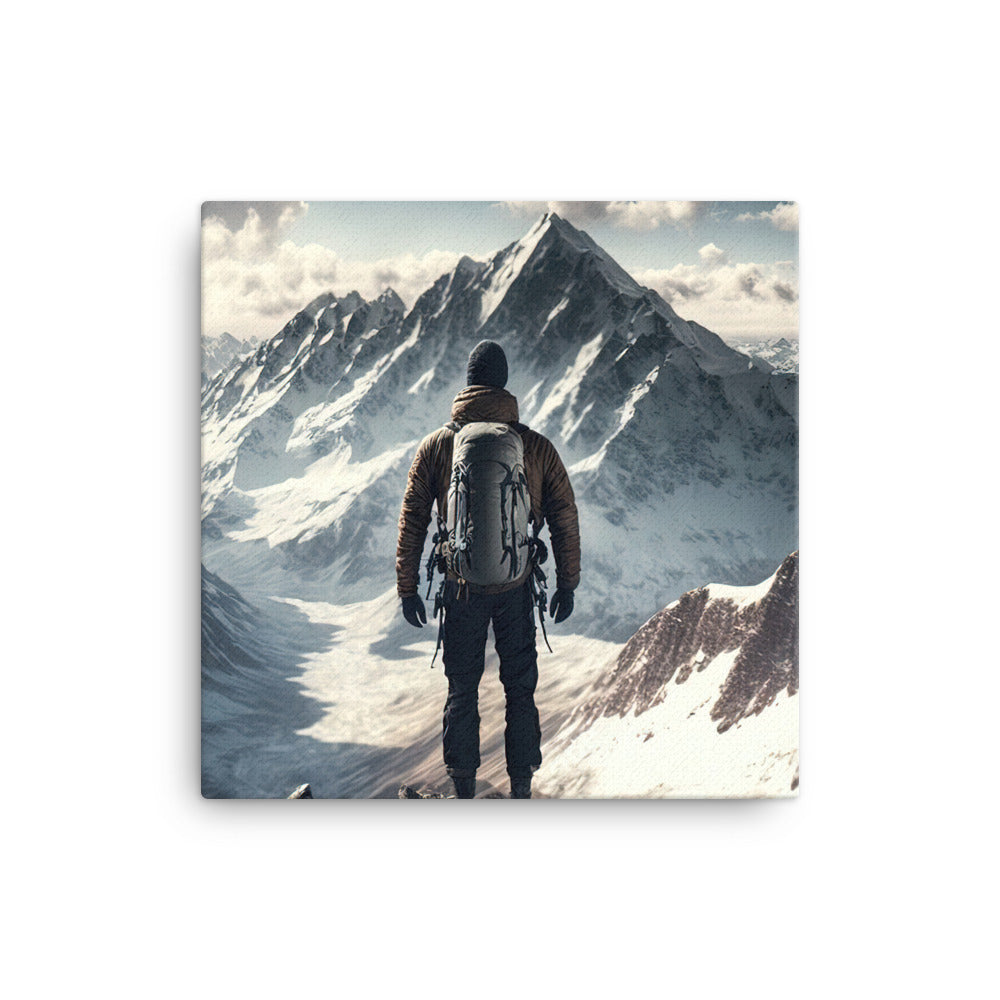 Wanderer auf Berg von hinten - Malerei - Leinwand berge xxx 30.5 x 30.5 cm