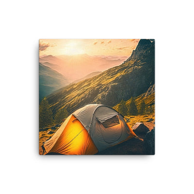 Zelt auf Berg im Sonnenaufgang - Landschafts - Leinwand camping xxx 30.5 x 30.5 cm