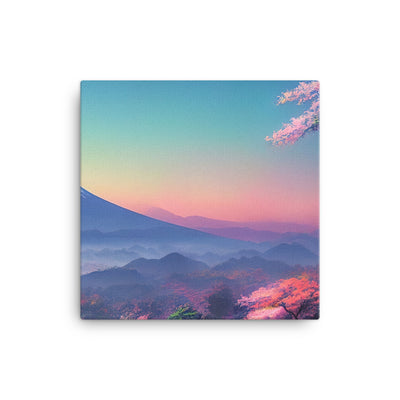 Berg und Wald mit pinken Bäumen - Landschaftsmalerei - Leinwand berge xxx 30.5 x 30.5 cm