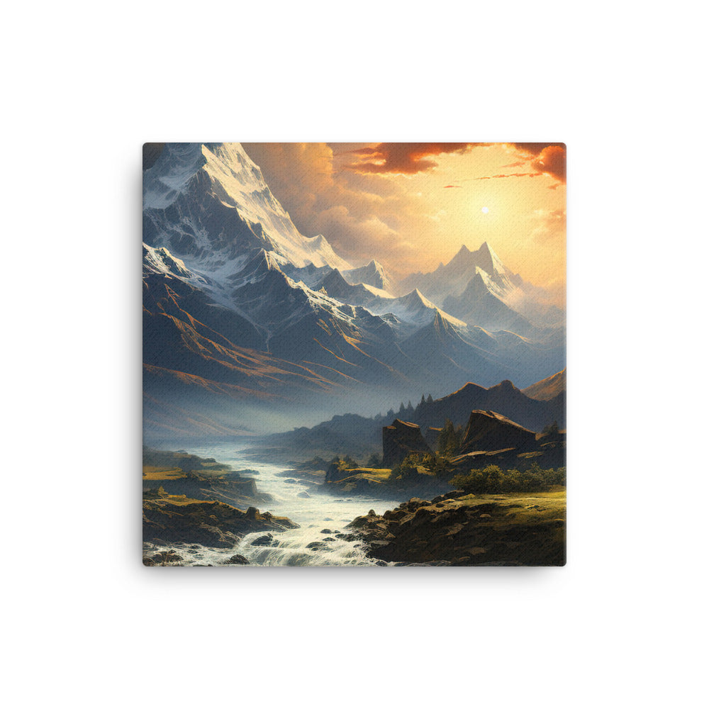 Berge, Sonne, steiniger Bach und Wolken - Epische Stimmung - Leinwand berge xxx 30.5 x 30.5 cm