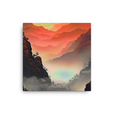 Gebirge, rote Farben und Nebel - Episches Kunstwerk - Leinwand berge xxx 30.5 x 30.5 cm