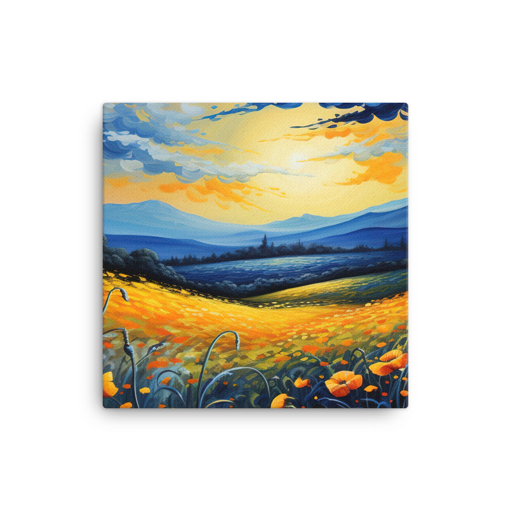 Berglandschaft mit schönen gelben Blumen - Landschaftsmalerei - Leinwand berge xxx 30.5 x 30.5 cm