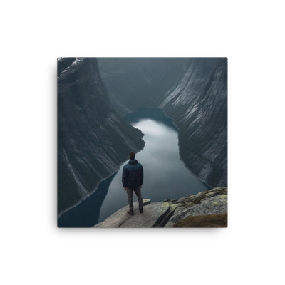 Mann auf Bergklippe - Norwegen - Leinwand berge xxx 30.5 x 30.5 cm