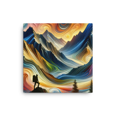 Abstraktes Kunstgemälde der Alpen mit wirbelnden, lebendigen Farben und dynamischen Mustern. Wanderer Silhouette - Leinwand wandern xxx yyy zzz 30.5 x 30.5 cm