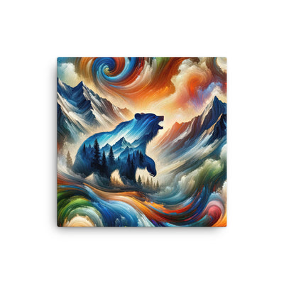 Lebendige Alpen und Bären Sillhouette über Berggipfel - Abstraktes Gemälde - Leinwand camping xxx yyy zzz 30.5 x 30.5 cm