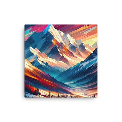 Moderne geometrische Alpen Kunst: Warmer Sonnenuntergangs Schein auf Schneegipfeln - Leinwand berge xxx yyy zzz 30.5 x 30.5 cm