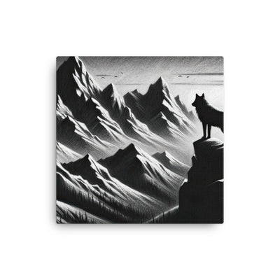 Kohlezeichnung, die die stille Stille der Alpen in der Winterdämmerung verkörpert. Wolf auf einem Berghügel (AN) - Leinwand xxx yyy zzz 30.5 x 30.5 cm