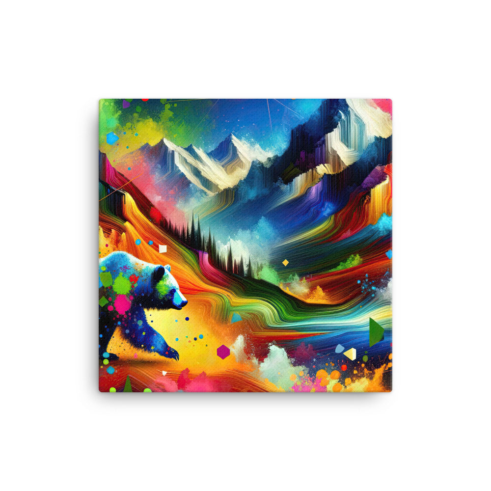 Neonfarbener Alpen Bär in abstrakten geometrischen Formen - Leinwand camping xxx yyy zzz 30.5 x 30.5 cm