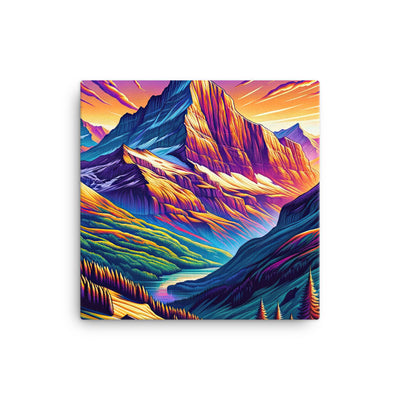Bergpracht mit Schweizer Flagge: Farbenfrohe Illustration einer Berglandschaft - Leinwand berge xxx yyy zzz 30.5 x 30.5 cm