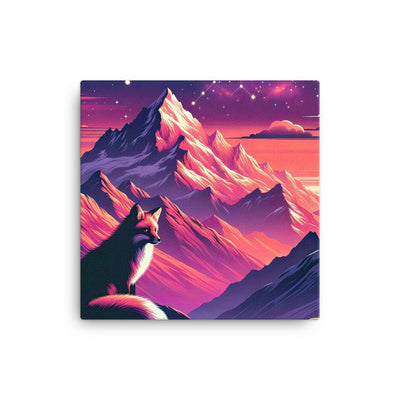 Fuchs im dramatischen Sonnenuntergang: Digitale Bergillustration in Abendfarben - Leinwand camping xxx yyy zzz 30.5 x 30.5 cm