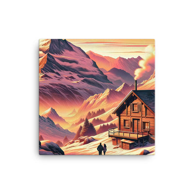 Berghütte im goldenen Sonnenuntergang: Digitale Alpenillustration - Leinwand berge xxx yyy zzz 30.5 x 30.5 cm