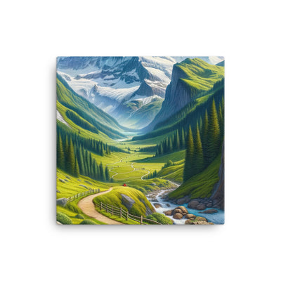 Wanderer in den Bergen und Wald: Digitale Malerei mit grünen kurvenreichen Pfaden - Leinwand wandern xxx yyy zzz 30.5 x 30.5 cm