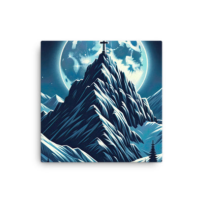 Mondnacht und Gipfelkreuz in den Alpen, glitzernde Schneegipfel - Leinwand berge xxx yyy zzz 30.5 x 30.5 cm