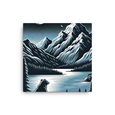 Bär in Alpen-Mondnacht, silberne Berge, schimmernde Seen - Leinwand camping xxx yyy zzz 30.5 x 30.5 cm
