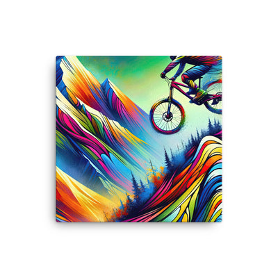 Mountainbiker in farbenfroher Alpenkulisse mit abstraktem Touch (M) - Leinwand xxx yyy zzz 30.5 x 30.5 cm