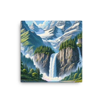 Illustration einer unberührten Alpenkulisse im Hochsommer. Wasserfall und See - Leinwand berge xxx yyy zzz 30.5 x 30.5 cm