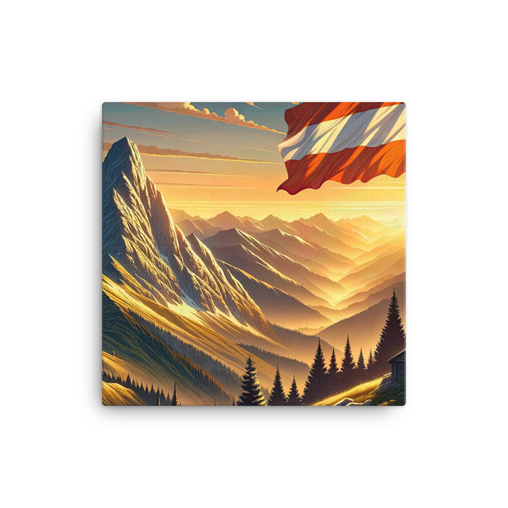 Ruhiger Alpenabend mit österreichischer Flagge und goldenem Sonnenuntergang - Leinwand berge xxx yyy zzz 30.5 x 30.5 cm