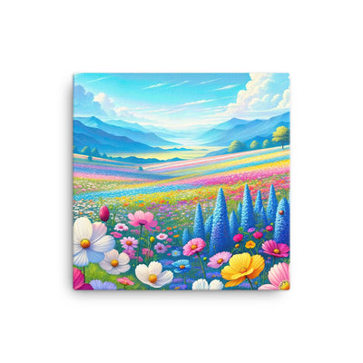 Weitläufiges Blumenfeld unter himmelblauem Himmel, leuchtende Flora - Leinwand camping xxx yyy zzz 30.5 x 30.5 cm