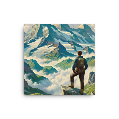 Panoramablick der Alpen mit Wanderer auf einem Hügel und schroffen Gipfeln - Leinwand wandern xxx yyy zzz 30.5 x 30.5 cm