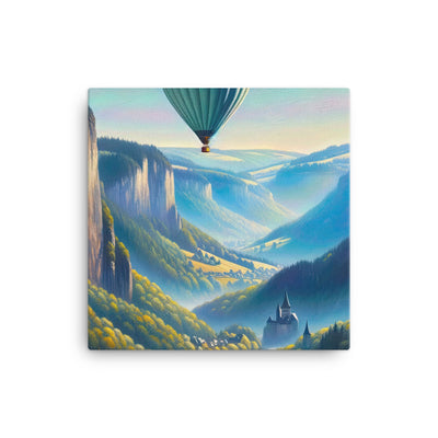 Ölgemälde einer ruhigen Szene in Luxemburg mit Heißluftballon und blauem Himmel - Leinwand berge xxx yyy zzz 30.5 x 30.5 cm