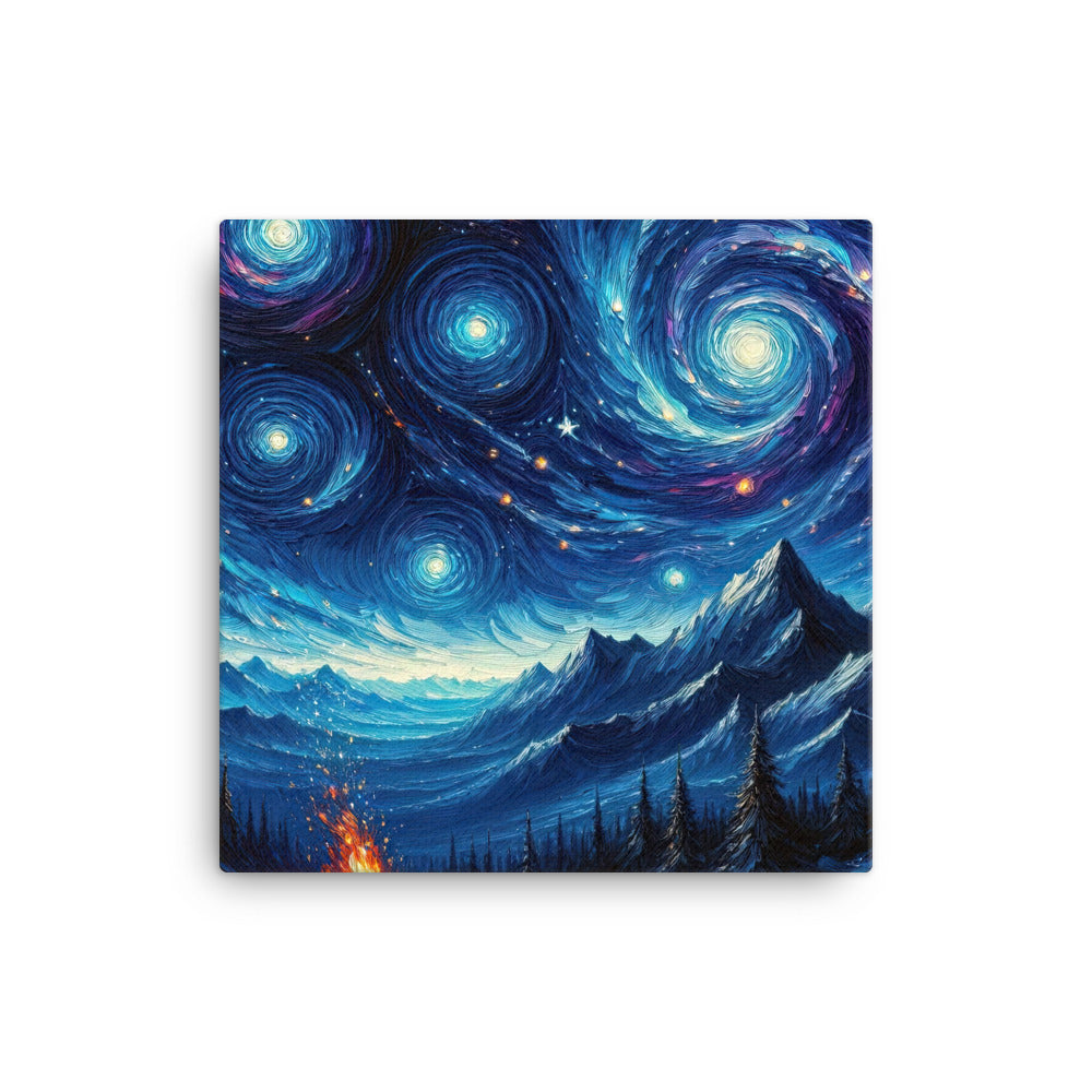Sternennacht über den Alpen inspiriertes Ölgemälde, mystischer Nachthimmel in Blau - Leinwand camping xxx yyy zzz 30.5 x 30.5 cm