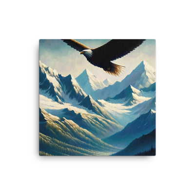 Ölgemälde eines Adlers vor schneebedeckten Bergsilhouetten - Leinwand berge xxx yyy zzz 30.5 x 30.5 cm