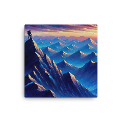 Ölgemälde eines ruhigen Alpenabends mit Bergsteigersilhouette auf dem Gipfel - Leinwand wandern xxx yyy zzz 30.5 x 30.5 cm