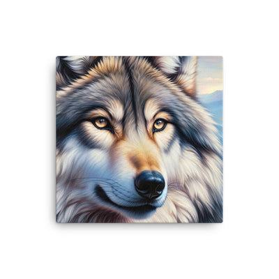 Ölgemäldeporträt eines majestätischen Wolfes mit intensiven Augen in der Berglandschaft (AN) - Leinwand xxx yyy zzz 30.5 x 30.5 cm