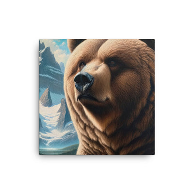 Realistisches Ölgemälde eines männlichen Bären in den Bergen mit Fokus auf Stärke und Schärfe - Leinwand camping xxx yyy zzz 30.5 x 30.5 cm