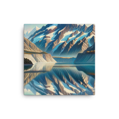 Ölgemälde eines unberührten Sees, der die Bergkette spiegelt - Leinwand berge xxx yyy zzz 30.5 x 30.5 cm