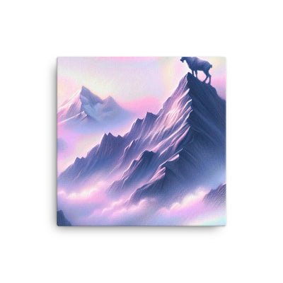 Pastellzeichnung der Alpen im Morgengrauen mit Steinbock in Rosa- und Lavendeltönen - Leinwand berge xxx yyy zzz 30.5 x 30.5 cm
