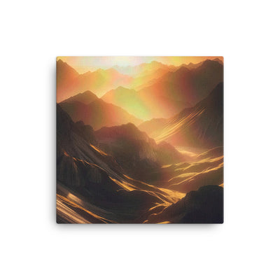 Foto der goldenen Stunde in den Bergen mit warmem Schein über zerklüftetem Gelände - Leinwand berge xxx yyy zzz 30.5 x 30.5 cm