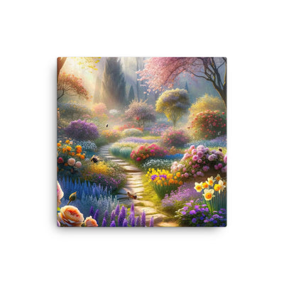 Foto einer Gartenszene im Frühling mit Weg durch blühende Rosen und Veilchen - Leinwand camping xxx yyy zzz 30.5 x 30.5 cm