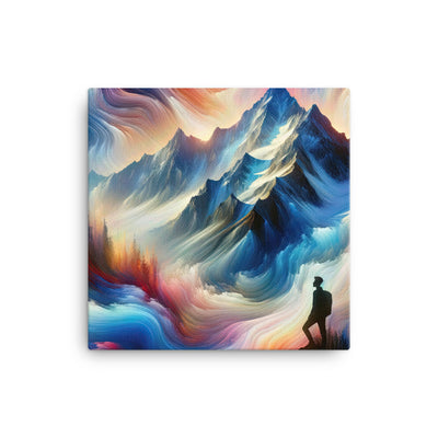 Foto eines abstrakt-expressionistischen Alpengemäldes mit Wanderersilhouette - Leinwand wandern xxx yyy zzz 30.5 x 30.5 cm