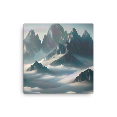Foto eines nebligen Alpenmorgens, scharfe Gipfel ragen aus dem Nebel - Leinwand berge xxx yyy zzz 30.5 x 30.5 cm