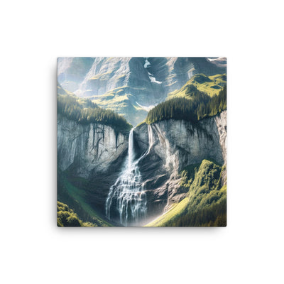 Foto der sommerlichen Alpen mit üppigen Gipfeln und Wasserfall - Leinwand berge xxx yyy zzz 30.5 x 30.5 cm