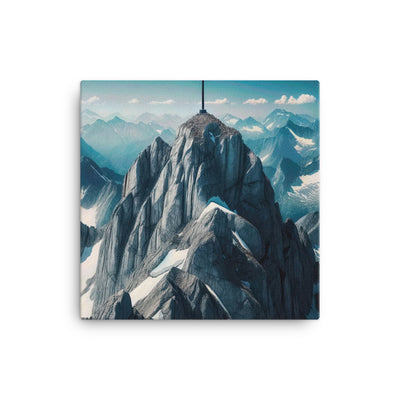 Foto der Alpen mit Gipfelkreuz an einem klaren Tag, schneebedeckte Spitzen vor blauem Himmel - Leinwand berge xxx yyy zzz 30.5 x 30.5 cm