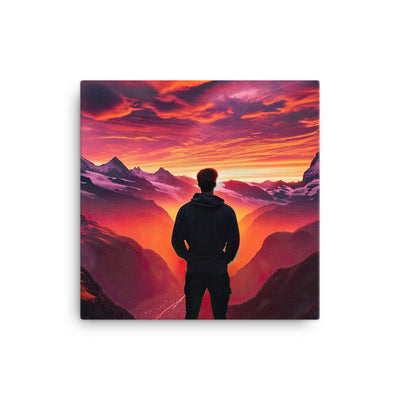 Foto der Schweizer Alpen im Sonnenuntergang, Himmel in surreal glänzenden Farbtönen - Leinwand wandern xxx yyy zzz 30.5 x 30.5 cm