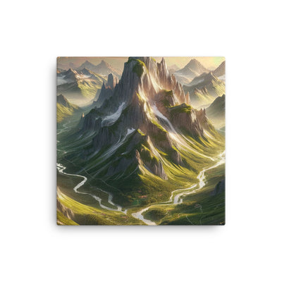 Fotorealistisches Bild der Alpen mit österreichischer Flagge, scharfen Gipfeln und grünen Tälern - Leinwand berge xxx yyy zzz 30.5 x 30.5 cm