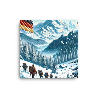 Quadratische Winterillustration der Alpen mit deutscher Flagge und Wanderteam - Leinwand wandern xxx yyy zzz 30.5 x 30.5 cm